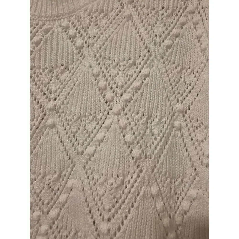LOFT White Pointelle Knit Sweater Cotton Lightweight Cottagecore Medium